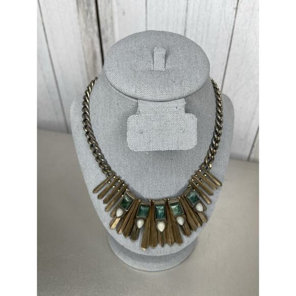American Western Bronze Egyptian Style Mineral White Drop Cloud Stone Necklace - Picture 2 of 4